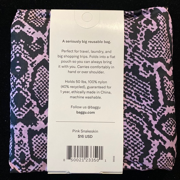 NWT BAGGU PINK SNAKESKIN Big Reusable Bag - Discontinued Pattern - Picture 2 of 5